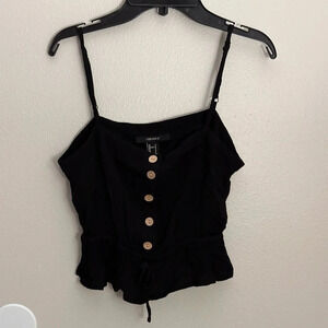 Forever 21 Women Black tie front button up‎ sleeveless cami crop top Small